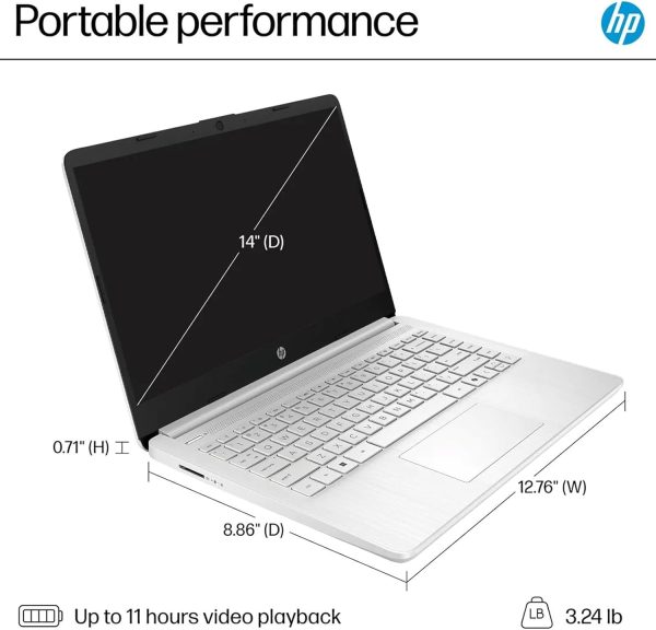 ⁦HP 2025 Student Business Laptop Computer - w/1 Year Office 365, 16GB RAM, 128GB UFS & 256GB SD Card, Ai Copilot Intel 4-Core Processor, HD Display, Windows 11 Pro(Silver)⁩ - الصورة ⁦6⁩