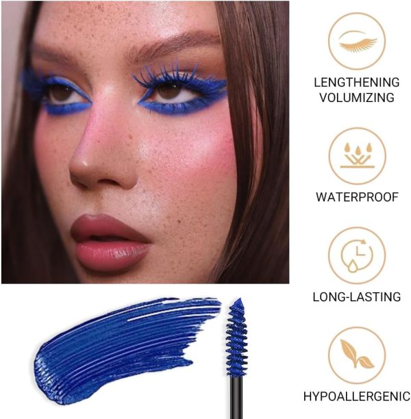 ⁦3Pcs Colored Cat Eye Mascara Set,Dark Green Purple Dark Blue Mascara for Eyelashes,False Lash Effect for Women Eyelashes Sensitive Eye Makeup,No Clumping 24H Waterproof Colorful Mascara Gift Set-Vegan⁩ - الصورة ⁦5⁩