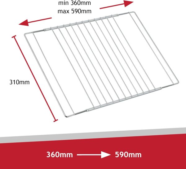 ⁦SPARES2GO Universal Extendable Adjustable Shelf with Locking Arms for All Oven Cooker & Grill (360mm - 590mm)⁩ - الصورة ⁦3⁩