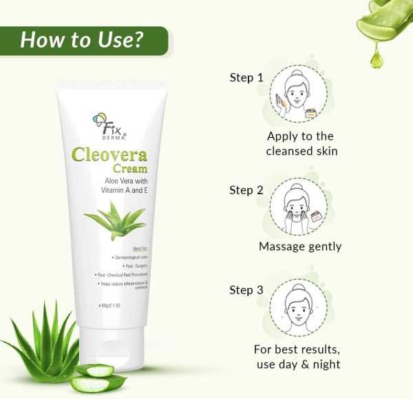⁦Fixderma Cleovera cream, Skin moisturizer with Aloe vera, reduces inflammation & redness, soothing & hydrating cream, Post surgery, after shaving & waxing cream, Paraben free- 60gm⁩ - الصورة ⁦7⁩
