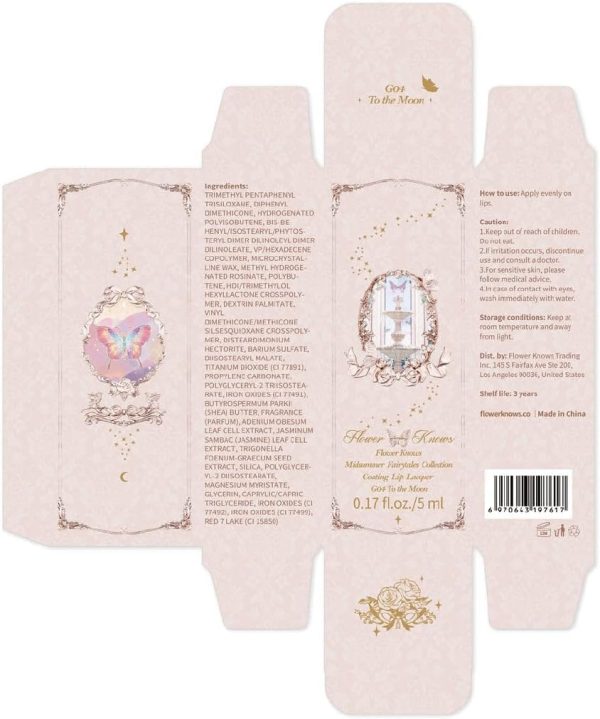 ⁦Flower Knows Midsummer Fairytales Lip Gloss-Glowy Moisturizing Coating Lip Lacquer-Hydrating Tinted Lip Oil for Girls & Women-Vegan & Cruelty Free - 0.17Fl Oz (G04 To the Moon, 5 ml)⁩ - الصورة ⁦7⁩