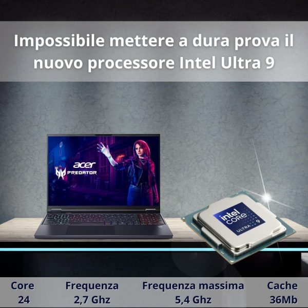⁦Acer Predator Helios Neo 16 AI Pc Gaming, Notebook Gaming Ultra 9 275HX, 32GB RAM DDR5, SSD 1TB PCIe, Display 16" WQXGA 240Hz, nVIDIA GeForce RTX 5070 Ti 12GB GDDR7, Laptop Gaming Keyboard RGB, W11⁩ - الصورة ⁦2⁩