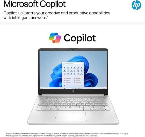 ⁦HP 2025 Student Business Laptop Computer - w/1 Year Office 365, 16GB RAM, 128GB UFS & 256GB SD Card, Ai Copilot Intel 4-Core Processor, HD Display, Windows 11 Pro(Silver)⁩ - الصورة ⁦3⁩