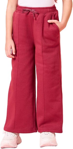 REDTAG Girls Crimson Solid Wide leg Active Track Pants 4-5 Years Black