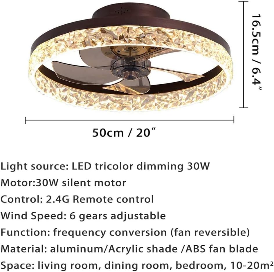 Ceiling fan with light, luxury crystal ceiling fan with remote control, 6 adjustable speeds, embedded ceiling fan 50 * 16.5 cm, suitable for living room bedroom (30W) 6 Ceiling fan with light, luxury crystal ceiling fan with remote control, 6 adjustable speeds, embedded ceiling fan 50 * 16.5 cm, suitable for living room bedroom (30W) - الصورة 6