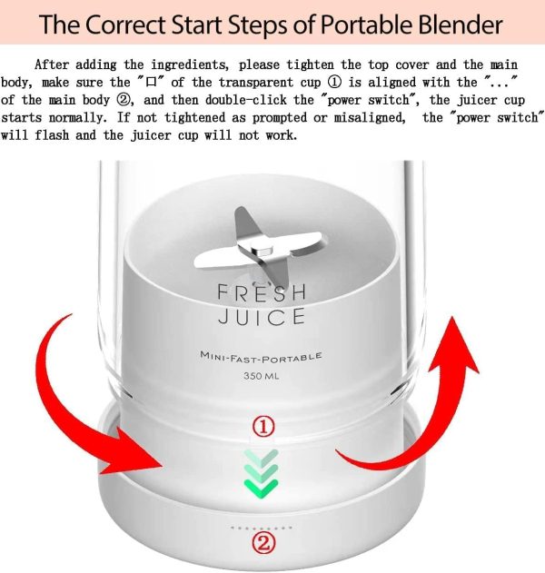 ⁦Tazweeq Portable Blender, Fresh Juicer Personal Size, Battery Powered USB, Four Blades, Mini Travel Bottle for Juice, Shakes, and Smoothies, On The Go for Sports, Travel & Office⁩ - الصورة ⁦2⁩