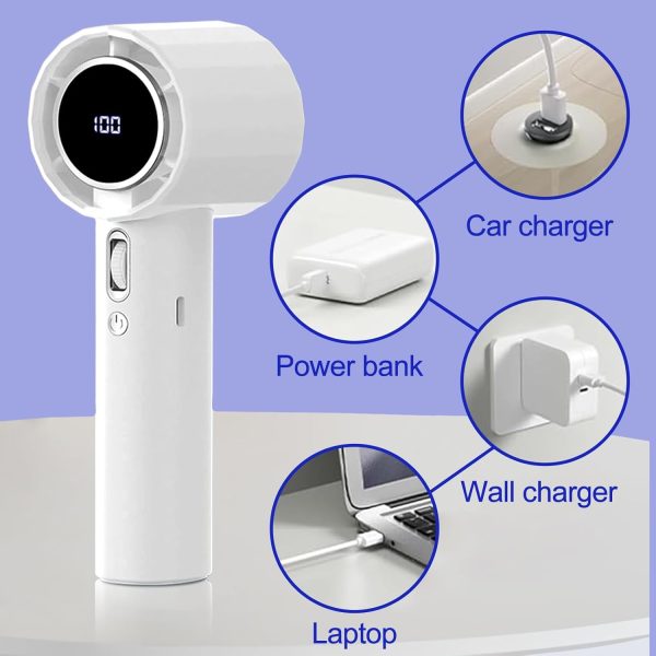 ⁦FOTN 2025 Portable Handheld Fan, High Speed Turbo Personal Fan with 100 Speed Adjustable & 3600mAh Battery USB Rechargeable, Digital Display, for Travel Camping Outdoor, Gifts for Women Men (White)⁩ - الصورة ⁦6⁩
