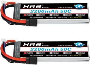 HRB 2PCS 2S 7.4V 2200mAh LiPo Battery 50C 100C TR Plug Compatible with RC Plane Quadcopter Helicopter Car Truck Boat