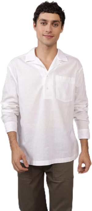 American Eagle Men Long-Sleeve Linen-Blend Popover Shirt