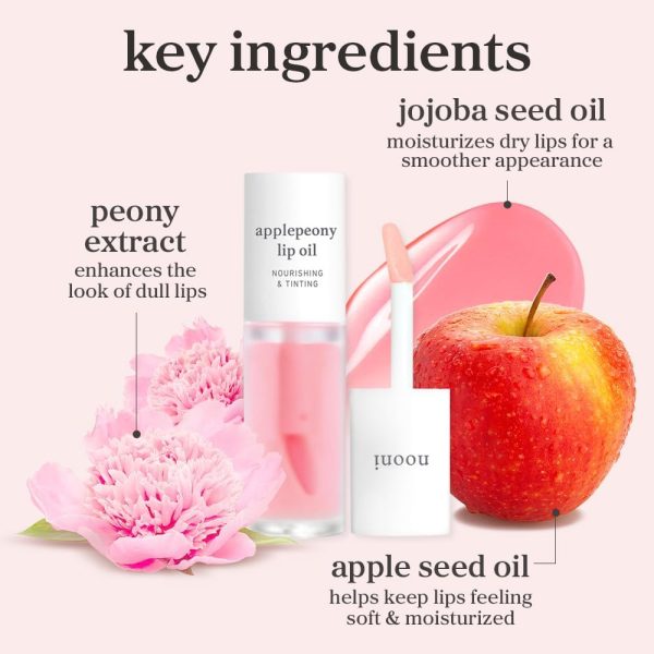 ⁦NOONI Korean Vegan Appleseed Lip Oil - Applepeony | Long-Lasting, Moisturizing, Plumping, Revitalizing for Dry Lips, Waterproof, No Peel Off, Hydrating, Nourishing Crystal Clear, 0.12 FL Oz⁩ - الصورة ⁦7⁩