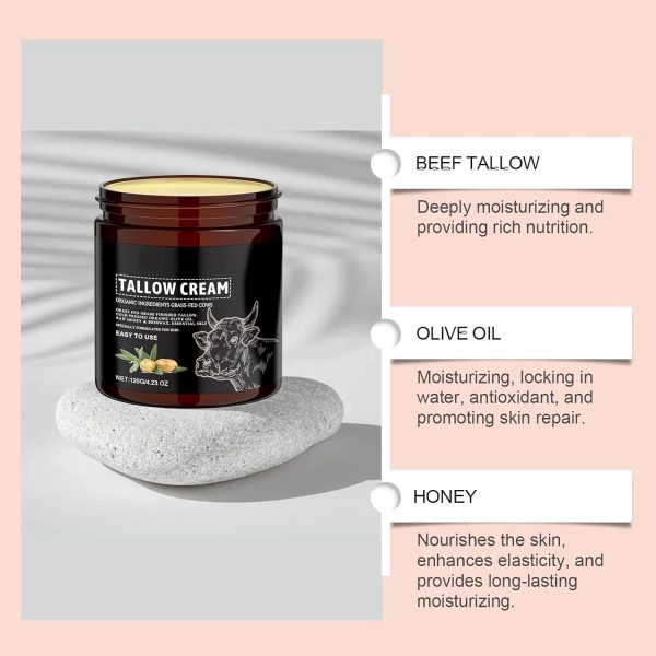 ⁦Tallow Cream, Balm Face Moisturizer for to Reduce Fine Lines and Wrinkles, Tallow Balm Natural Skin Care Balm Moisturizer, Facial Sensitive Skin Care (4.23oz)⁩ - الصورة ⁦3⁩