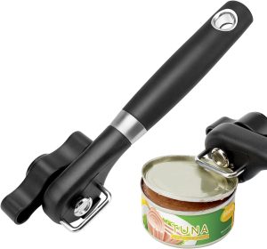 SYOSI Ergonomic Manual Can Opener - Safe Cut Design, Smooth Edges, Stainless Steel, Larger Knob for Easy Use, Ideal for Fruit Cans & Kitchen Utensils