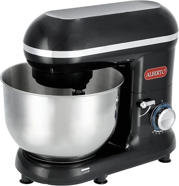 ⁦Alberto 560W Mixer, 10 Speeds, Pulse Function, 5.5L Bowl, Egg Whisk, Beater, Dough Hook (Black)⁩ - الصورة ⁦5⁩
