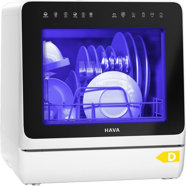 HAVA 2025 NEW Upgraded Table Top Dishwasher with Water Softener and Enhanced Energy Efficiency, Portable Dishwasher with 8 Wash Programs, Child Lock & Delayed Start Function, No Installation Needed