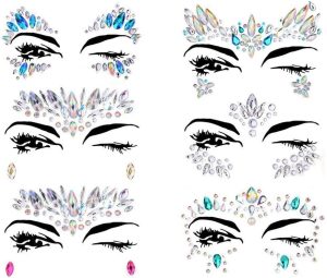 halamodo Face Tattoo Gems,Women Mermaid Rave Festival Glitter, Rhinestone Temporary Tattoo Face Jewels Crystals Face Stickers eyebrow Face Body Jewelry