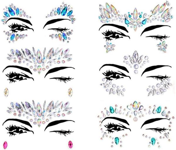 halamodo Face Tattoo Gems,Women Mermaid Rave Festival Glitter, Rhinestone Temporary Tattoo Face Jewels Crystals Face Stickers eyebrow Face Body Jewelry