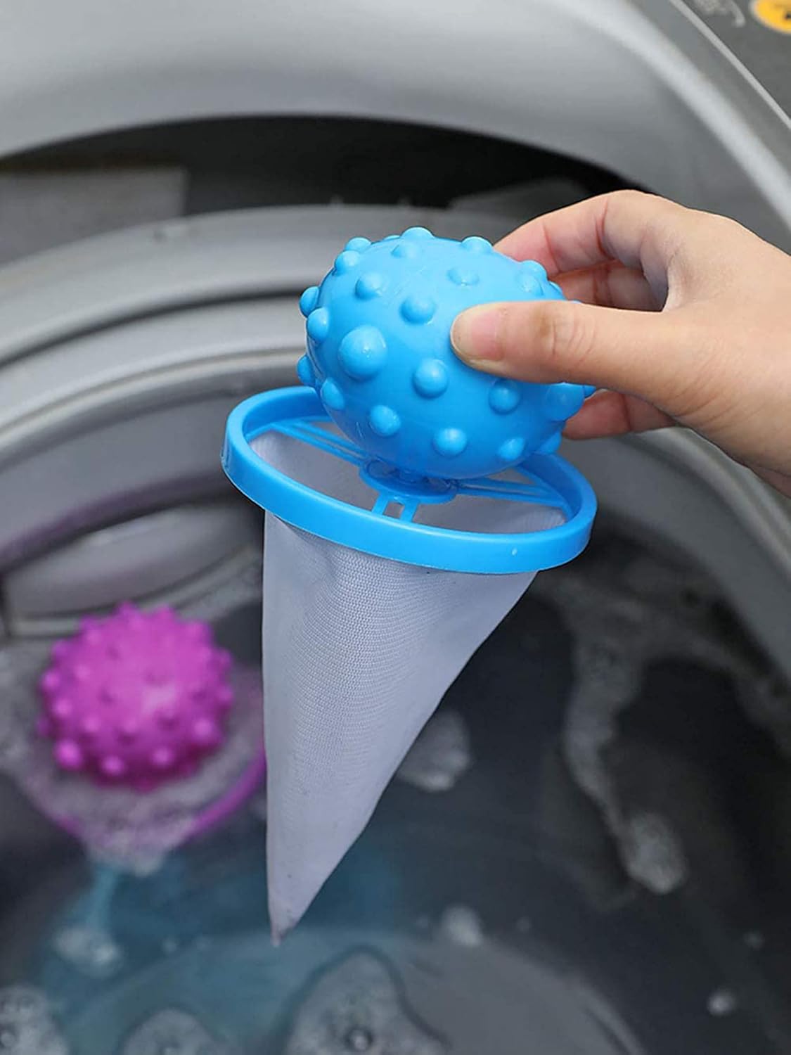 DELFINO Reusable Washing Machine Floating Lint Mesh Bag, Floating Pet Hair Lint Mesh Remover, Washing Machine Lint Traps, Hair Filter Net Pouch Washer Hair Catcher for Household Tool 6Pcs 4 DELFINO Reusable Washing Machine Floating Lint Mesh Bag, Floating Pet Hair Lint Mesh Remover, Washing Machine Lint Traps, Hair Filter Net Pouch Washer Hair Catcher for Household Tool 6Pcs - الصورة 4