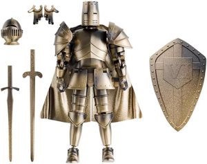 Medieval Knight Action Figure, Multi-Jointed Movable Armor Figure, T13 Dummy 13 Action Figure, With Helmet, Sword, Shield, Interchangeable Hands (Assembly Required)