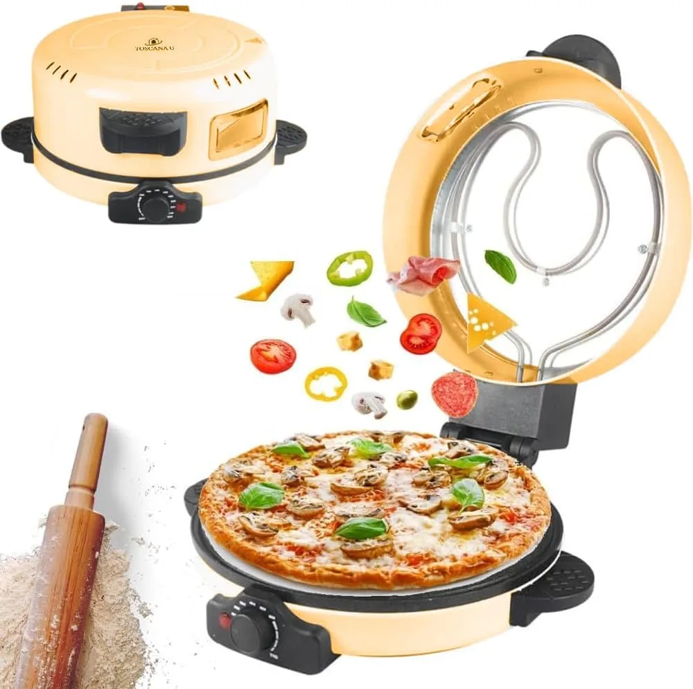 TOSCANA U Arabic Bread Maker, 30cm Non-Stick Bread Dish, Stainless Steel Tube, On/Off Switch, Non-Stick Coating, Thermostat Control, Pizza Maker and Arabic Bread