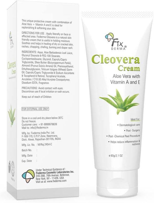 ⁦Fixderma Cleovera cream, Skin moisturizer with Aloe vera, reduces inflammation & redness, soothing & hydrating cream, Post surgery, after shaving & waxing cream, Paraben free- 60gm⁩ - الصورة ⁦2⁩