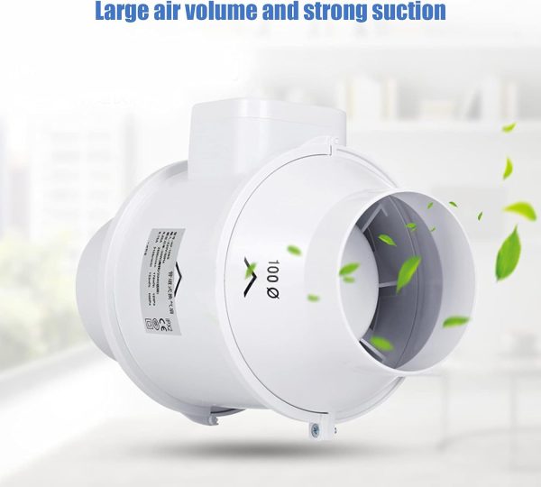 ⁦Kitchen Duct Fan, 4 Inch 220 V Inline Exhaust Air Fan, Flowing Ventilation System For Duct Vent Bathroom, Kitchen, Grow Tent, Hydroponics, 31 DB⁩ - الصورة ⁦3⁩