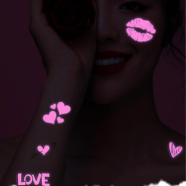 ⁦Tazweeq Valentines Day Temporary Tattoo Adult Kids, Romantic Red Heart Fake Tattoos, Love Gift Pink Luminous Tattoo Stickers, Glow at Night Semi Permanent Tattoo, for Women Valentines Decoration⁩ - الصورة ⁦5⁩