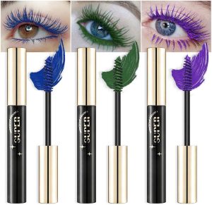 3Pcs Colored Cat Eye Mascara Set,Dark Green Purple Dark Blue Mascara for Eyelashes,False Lash Effect for Women Eyelashes Sensitive Eye Makeup,No Clumping 24H Waterproof Colorful Mascara Gift Set-Vegan