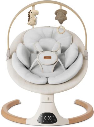 Monamii Baby Swing for Infants, Bluetooth Music Speaker, 5 Point Harness Belt