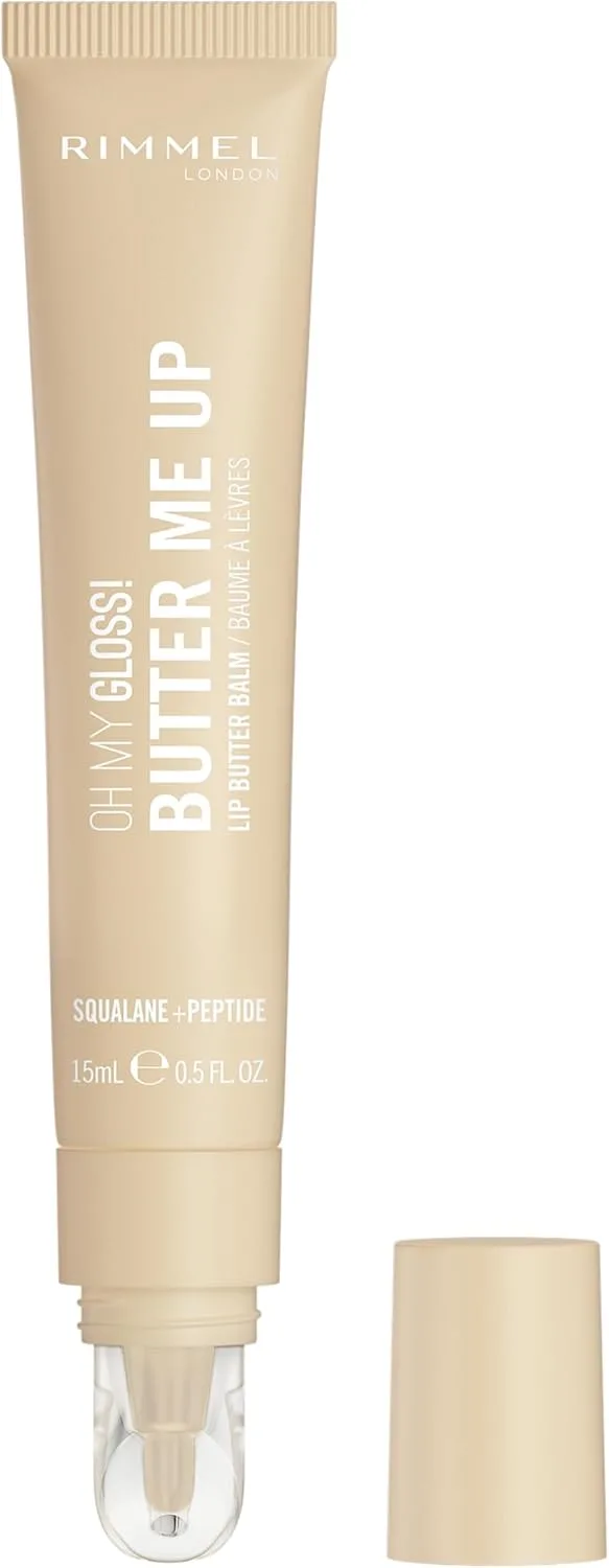 Rimmel London Oh My Gloss Butter Me Up Lip Butter Balm 001 Vanilla Frost, Hydrating Lip Balm, Tinted Lip Balm, Lip Care, Hydration, Nourishing, Squalene, 0.53oz