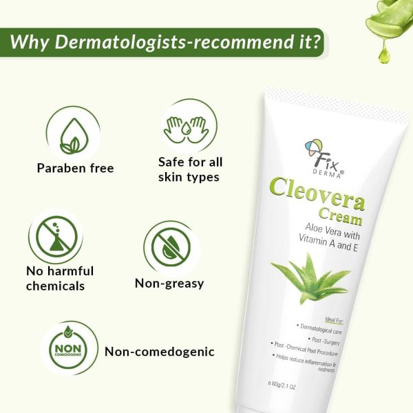 ⁦Fixderma Cleovera cream, Skin moisturizer with Aloe vera, reduces inflammation & redness, soothing & hydrating cream, Post surgery, after shaving & waxing cream, Paraben free- 60gm⁩ - الصورة ⁦6⁩