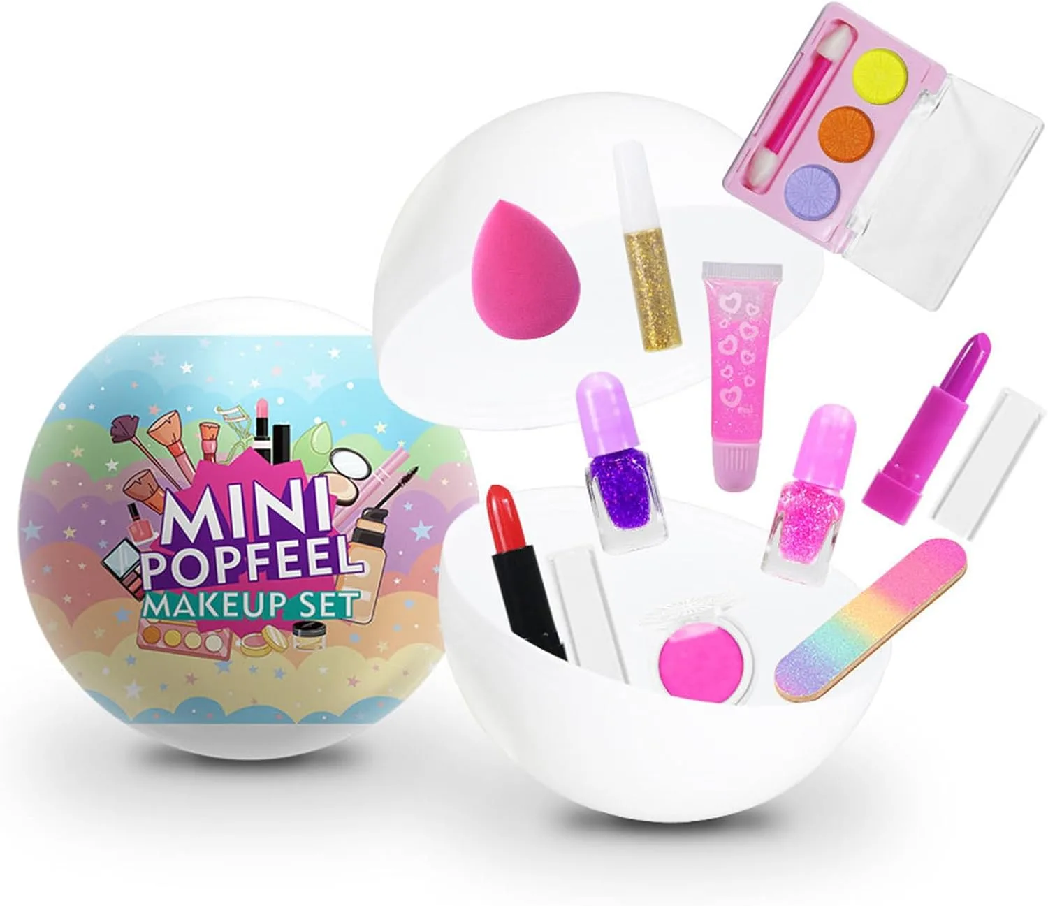 Kids Safe Washable Make up Set for Girls, Includes Lipstick, Eyeshadow, Blush, Nail Polish, Glitter and More, Perfect for Party, Dress Up, Pretend Play, Birthday Gift
