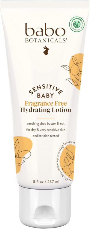 Babo Botanicals Sensitive Baby Fragrance-Free Daily Hydrating Baby Lotion- For body & face - For Babies, Kids & Adults with Sensitive Skin - EWG Verified - Vegan (Packaging may vary)