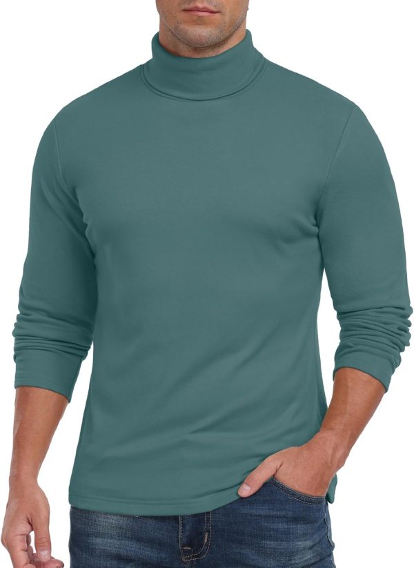 ⁦Askdeer Men's Turtleneck Long Sleeve Shirts Thermal Underwear Tops Basic Pullover Sweater Tees, A01 Green, XL⁩ - الصورة ⁦3⁩