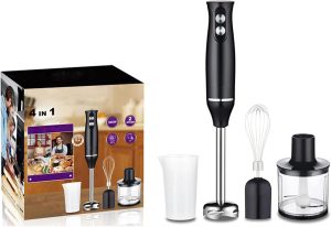 LinJie Hand Blender, Stainless Steel Handheld Blender, 500W 4-In-1 Hand Mixer Stick, Ideal for Smoothies, Shakes, Baby Food, Soup, Grinding Ingredients, Vegetables & Fruits
