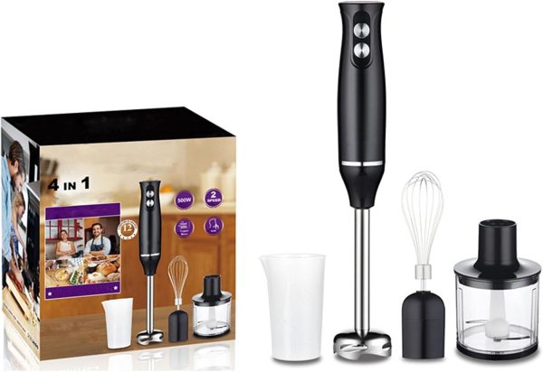 LinJie Hand Blender, Stainless Steel Handheld Blender, 500W 4-In-1 Hand Mixer Stick, Ideal for Smoothies, Shakes, Baby Food, Soup, Grinding Ingredients, Vegetables & Fruits