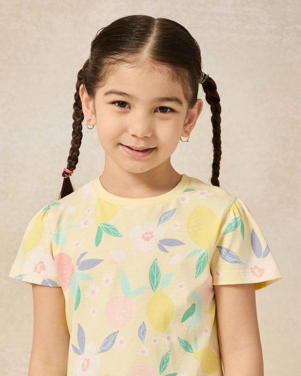 ⁦REDTAG Girls Yellow Printed T-shirt⁩ - الصورة ⁦5⁩
