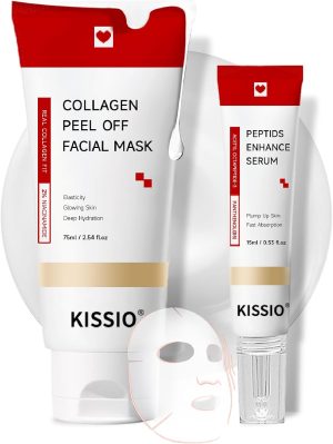 KISSIO Collagen Wrapping Mask Set,Enhance Serum and Peel Off Facil Mask for Elasticity,Hydrating,Glowing and Plumping Skin,Face Mask with Collagen,Peptide and Niacinamide,Skin Care