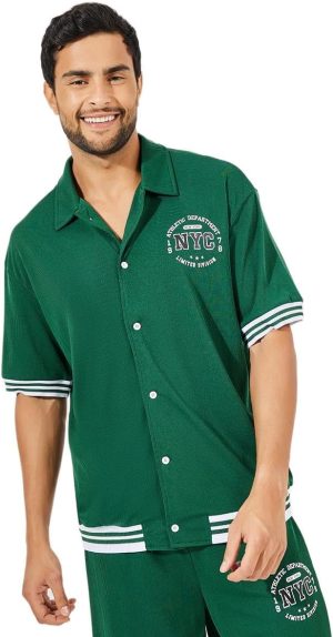 Styli Men 7008681813 Premium Waffle Knit Oversized Shirt With Snap Button