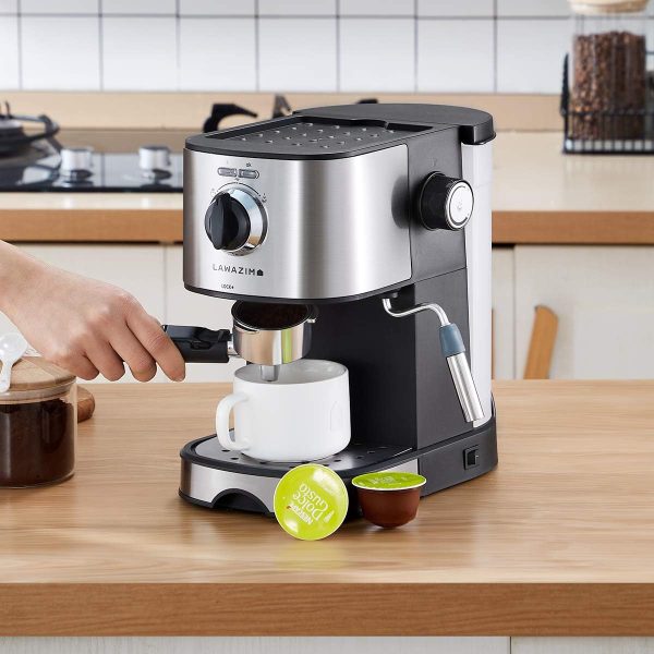 ⁦Lawazim Professional Espresso And Latte Coffee Machine 850 Watt With Milk Frother, Silver, 05-2410-02⁩ - الصورة ⁦5⁩
