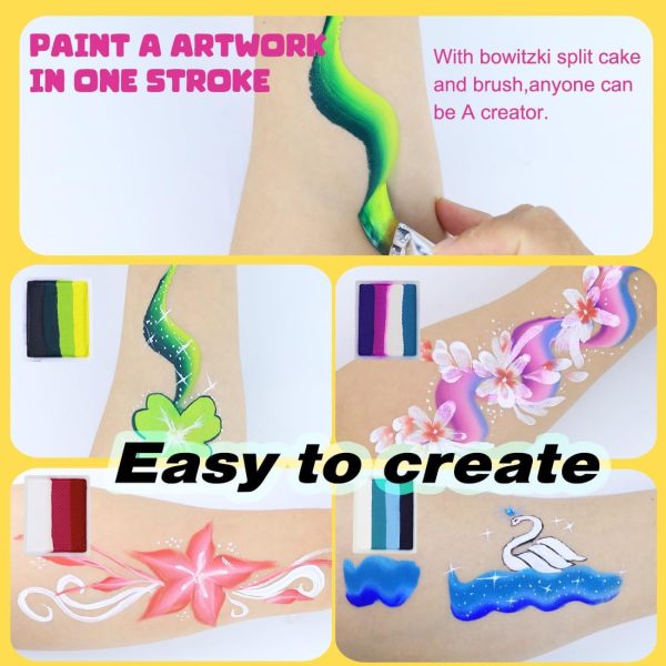 ⁦Bowitzki Face Paint Kit Professional Split Cake Face Painting Set For Kids Adults 12x10 gm with Stencil One Stroke Non Toxic Rainbow Flora Dolphin Unicorn Flame Body Paint Halloween Christmas Makeup⁩ - الصورة ⁦7⁩
