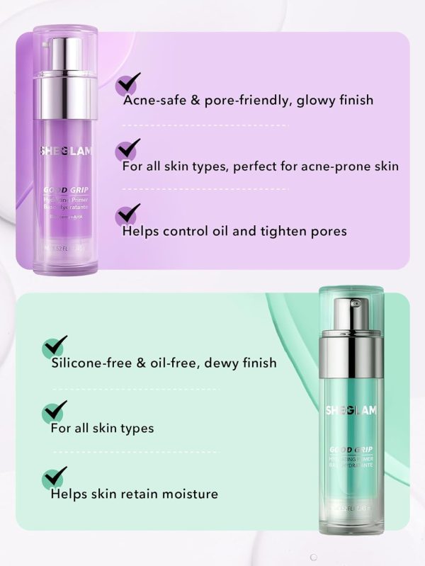 ⁦SHEGLAM Good Grip Hydrating Primer Oil Control Moisturizing Primer Gel Smooth Fine Lines Oil And Silicone-Free Face -Blueberry + Aha-Purple⁩ - الصورة ⁦7⁩