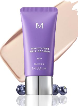 MISSHA M PERFECT COVER SERUM BB CREAM No.13 Light Fair- Fair with Cool Undertone, BB Cream by Cardi B Pick, Skin Tint, Tinted Moisturizer, Skin Care Foundation Makeup, Korean Makeup,1.18 Fl oz