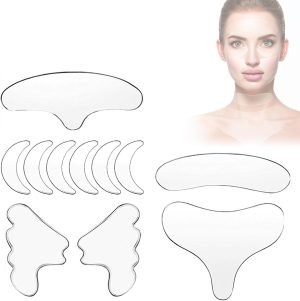 Xiquzal Silicone Anti‑Wrinkle Sticker, 11 Pieces Face Anti Wrinkle Plasters, Reusable Silicone Wrinkle Patches for Forehead, Eyes, Cheeks, Mouth, Neck and Chest (01)