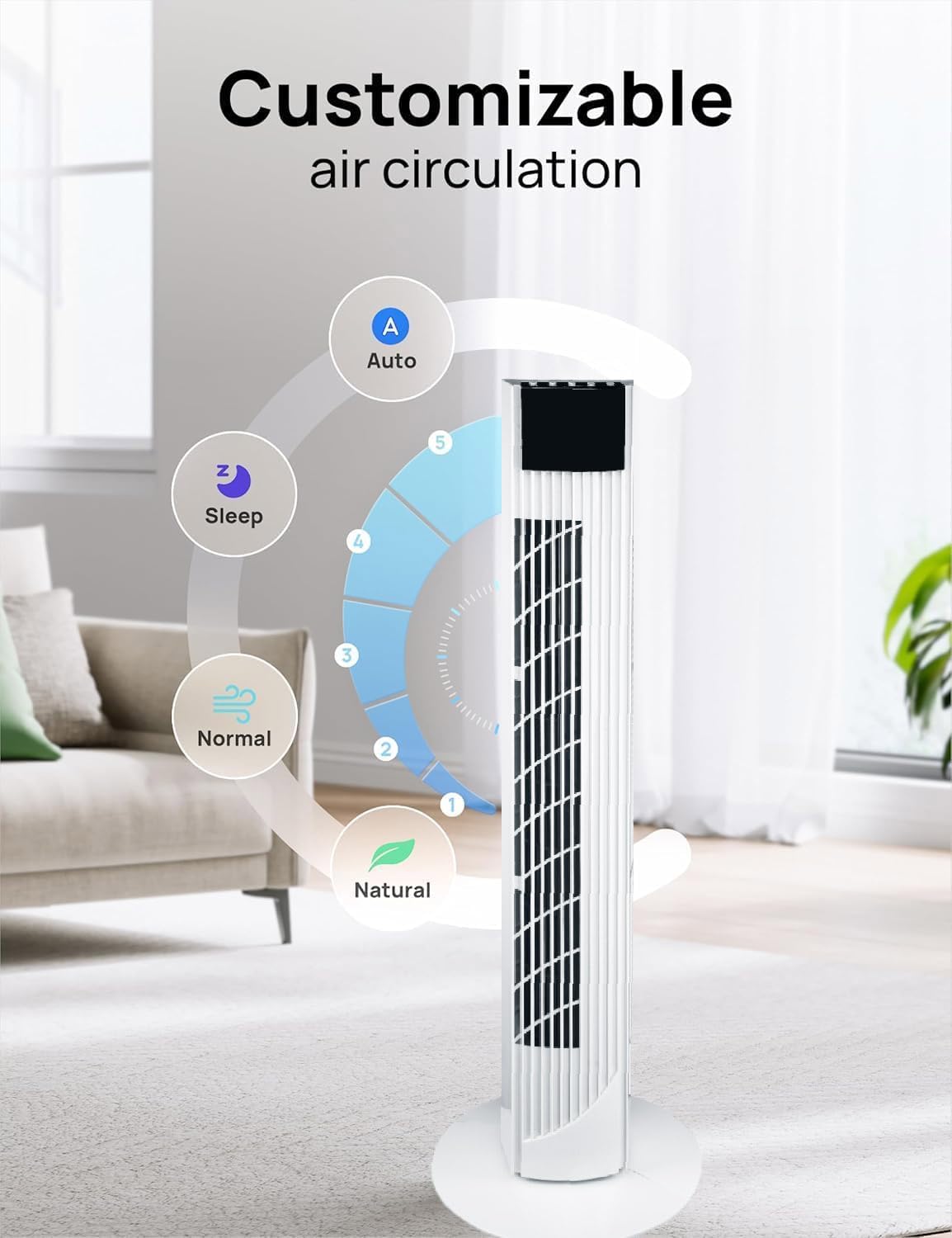 Jorunb Tower Fan with Remote 90 Oscillation Bladeless Standing Fan 27ft/s High-Speed 34dB Quiet Floor Fan Pedestal Fans with 3 Speeds 3 Modes 12H Timer Temperature LED Display (White) 2 Jorunb Tower Fan with Remote 90 Oscillation Bladeless Standing Fan 27ft/s High-Speed 34dB Quiet Floor Fan Pedestal Fans with 3 Speeds 3 Modes 12H Timer Temperature LED Display (White) - الصورة 2