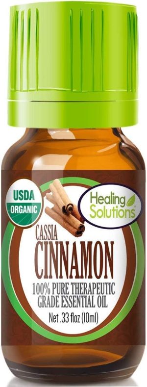 Healing Solutions Cinnamon Cassia Essential Oil 0.33 oz (10ml) – Pure, Undiluted, & Organic - for Hair, Diffuser & Skin – Cinnamon Oil