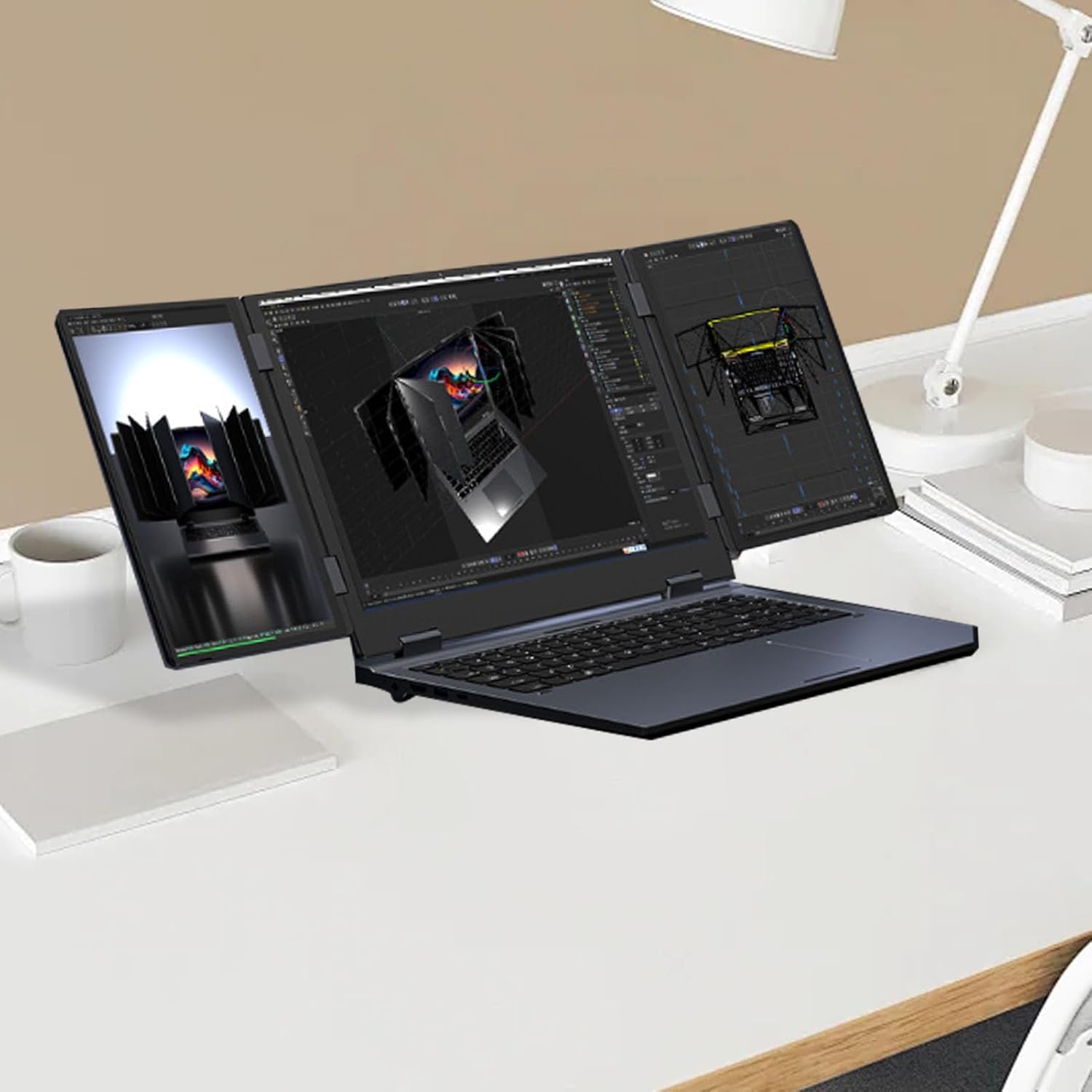 XUMIUZIY 16 Inch Triple Screen Laptop, Three Screen Foldable Portable Laptop, 16GB RAM 2TB SSD, WIFI6 RJ45 Facial Recognition (UK Plug) 9 XUMIUZIY 16 Inch Triple Screen Laptop, Three Screen Foldable Portable Laptop, 16GB RAM 2TB SSD, WIFI6 RJ45 Facial Recognition (UK Plug) - الصورة 9