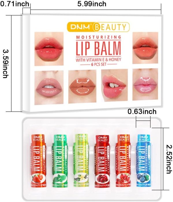 ⁦Azonee Fruit Flavored Lip Balm Set, 6-Pcs Vitamin E Honey Infused Lip Care for Chapped Lips, Natural Moisturizing Lip Balm for Kids Adults, Includes Green Tea Carrot Banana Grape Peach Orange (Set 3)⁩ - الصورة ⁦8⁩