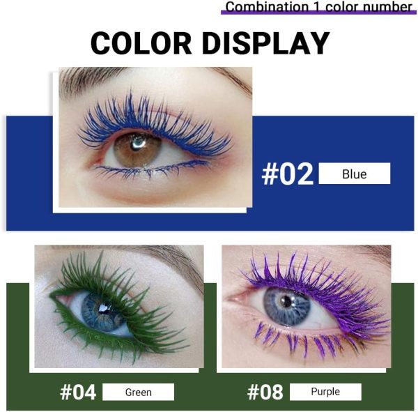 ⁦3Pcs Colored Cat Eye Mascara Set,Dark Green Purple Dark Blue Mascara for Eyelashes,False Lash Effect for Women Eyelashes Sensitive Eye Makeup,No Clumping 24H Waterproof Colorful Mascara Gift Set-Vegan⁩ - الصورة ⁦2⁩