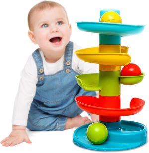 Baybee Baby Ball Tower for Toddlers, Ball Drop and Roll Swirling Tower with 4 Tier & 3 Balls | Educational Development Activity Toys for Kids | Ball Tower Ramp Toys for Baby 1 2 3 4 Years Boys, Girls