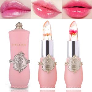 2 Pcs Crystal Flower Jelly Lipstick, Magic Color Changing, PH Clear Temperature Lip Gloss and Balm, Long Lasting Nourishing Moisturizing Lip Stick